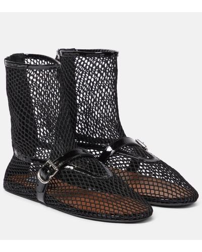 Alaïa Fishnet Leather-trimmed Ankle Boots - Black