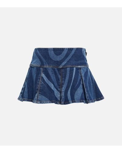 Emilio Pucci Marmo Pleated Denim Miniskirt - Blue