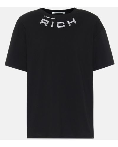 Alessandra Rich T-shirt imprime en coton a cristaux - Noir