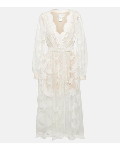Oscar de la Renta Floral Guipure Lace Scallop Dress - White