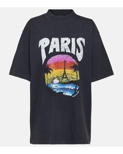 Balenciaga Camiseta Paris Tropical de algodon - Negro