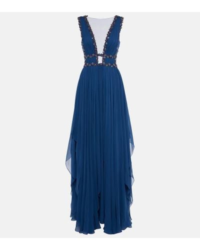 Costarellos Madison Silk Chiffon Gown - Blue