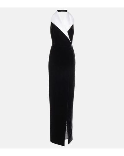 Rasario Halterneck Velvet And Satin Gown - Black