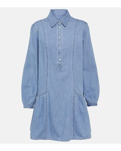 Veronica Beard Chaia Puff-sleeve Denim Minidress - Blue