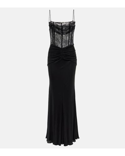 Alessandra Rich Laminated Jersey Maxi Dress - Black