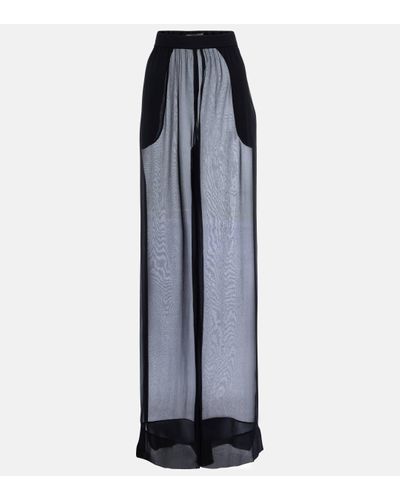 Saint Laurent Sheer Wide Silk Trousers - Blue