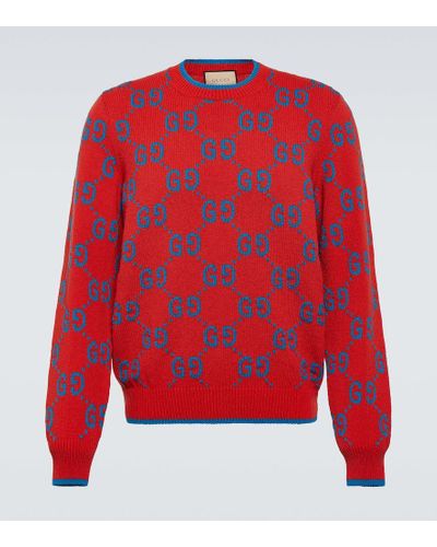Gucci GG Knit Cotton Jacquard Sweater - Red