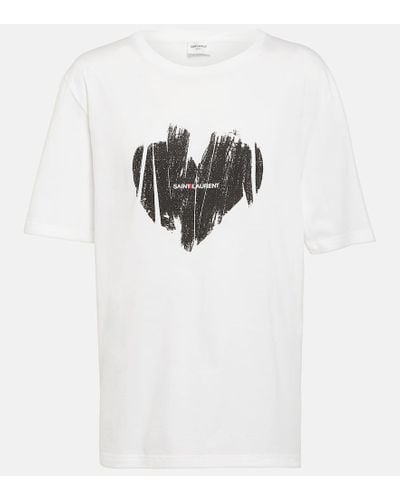 Saint Laurent Camiseta con logo y motivo de corazón - Blanco
