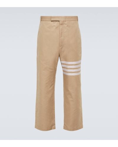 Thom Browne 4-bar Cropped Cotton Straight Trousers - Natural