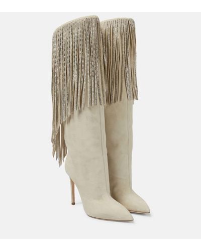 Paris Texas Fringed Embellished Suede Knee-high Boots - Natural