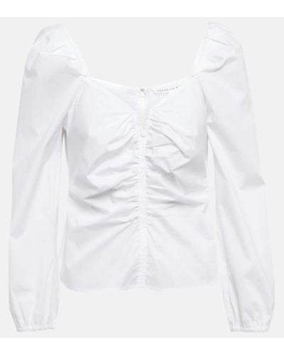 Veronica Beard Top de algodon con manga abullonada - Blanco