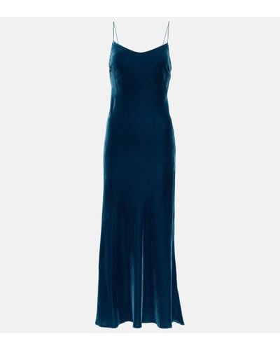 Asceno Lyon Velvet Maxi Dress - Blue