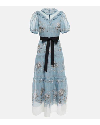 Erdem Pearline Floral Silk Voile Midi Dress - Blue