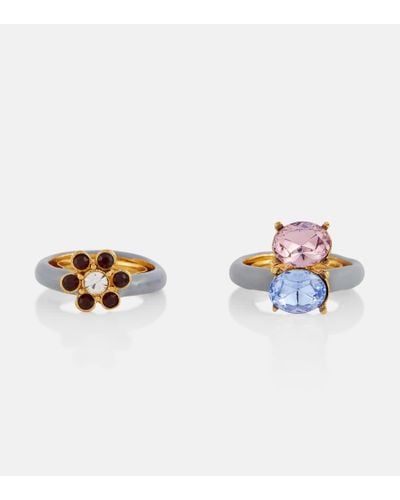 Oscar de la Renta Set Of Two Crystal-embellished Rings - Metallic