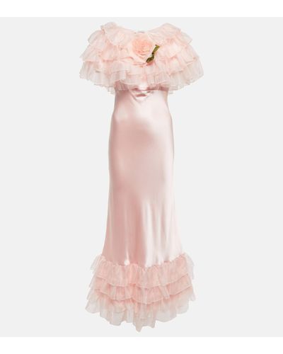 Rodarte Ruffled Silk Satin And Organza Gown - Pink