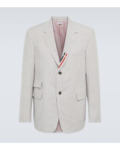 Thom Browne Tricolor Pinstriped Cotton Blazer - White