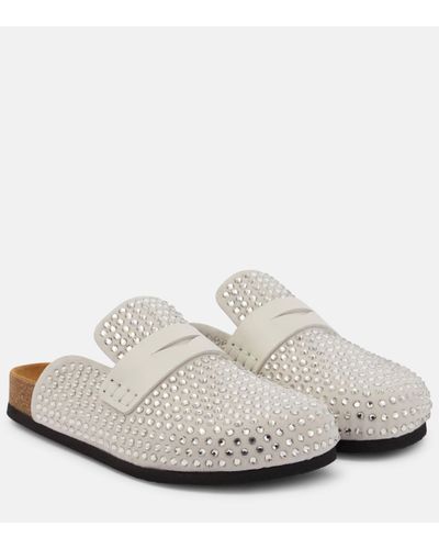 JW Anderson Crystal-embellished Suede Slippers - White