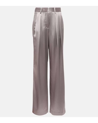 STAUD Luisa Pleated High-rise Satin Trousers - Grey