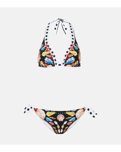 Dolce & Gabbana Bikini Capri con cuello halter estampado - Blanco