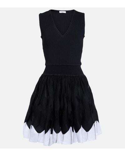 Alaïa Scalloped-trim Pleated-skirt Stretch-woven Mini Dress - Black