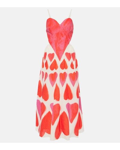 FARM Rio Painted Hearts Cotton Maxi Dress - Red