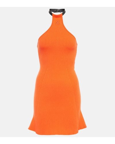 Courreges Ribbed-knit Halterneck Minidress - Orange