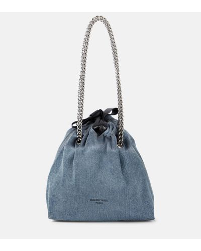 Balenciaga Sac Crush Small en jean - Bleu