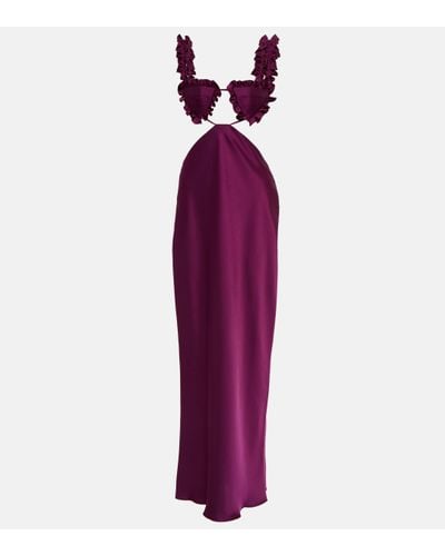 The Attico Amber Cutout Satin Midi Dress - Purple