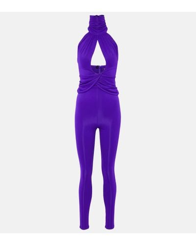 Magda Butrym Gathered Halterneck Jersey Jumpsuit - Purple