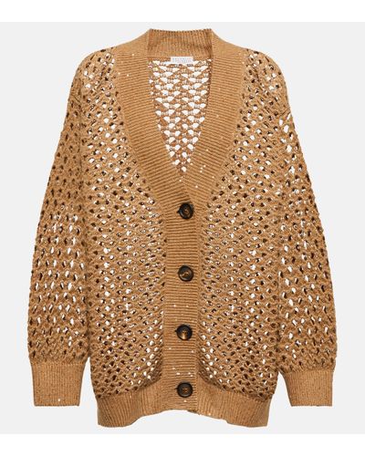 Brunello Cucinelli Crochet-knit Cotton-blend Cardigan - Brown