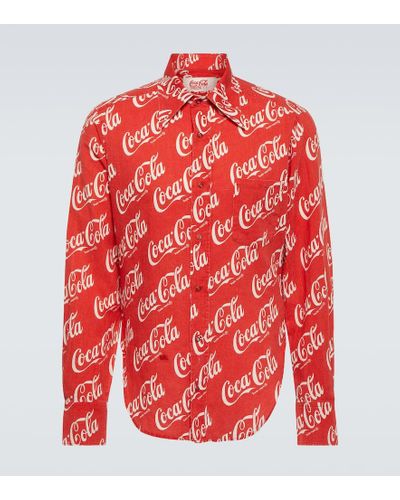 ERL X Coca-Cola® - Camicia in cotone e lino con stampa - Rosso