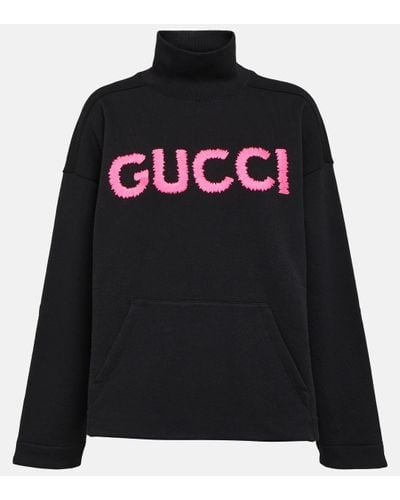 Gucci Pull en coton a logo et col roule - Noir