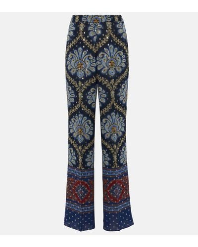 Etro Weite Hose aus einem Seidengemisch - Blau