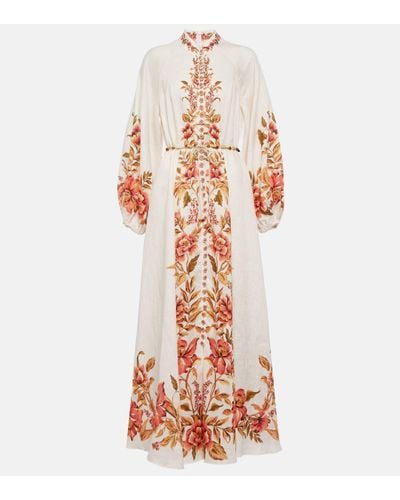 Zimmermann Robe longue Vacay Billow en lin a fleurs - Blanc