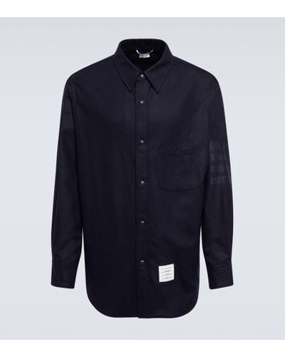 Thom Browne 4-bar Wool-blend Flannel Shirt Jacket - Blue