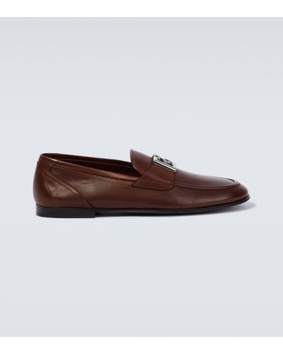 Dolce & Gabbana Logo Leather Loafers - Brown