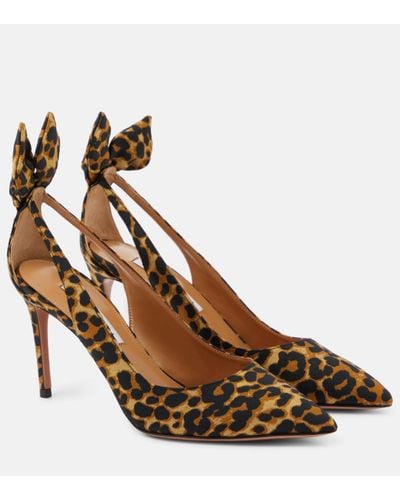 Aquazzura Bow Tie 85 Leopard-print Court Shoes - Brown
