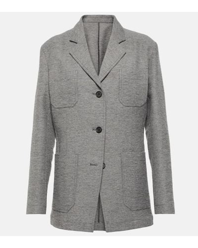 Totême Single-breasted Jersey Wool And Recycled Polyamide-blend Blazer - Gray