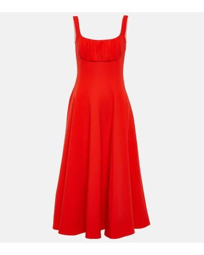 Emilia Wickstead Collins Pleated Wool-crepe Midi Dress - Red