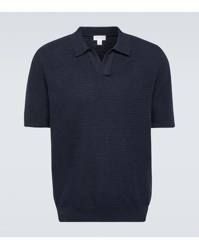 Sunspel Knitted Cotton Polo Shirt - Blue