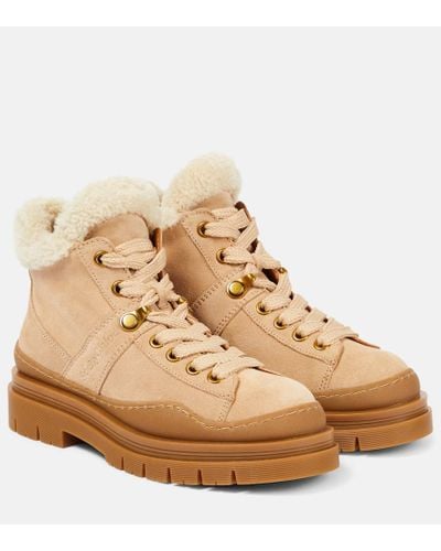 See By Chloé Maeliss Suede Lace-up Ankle Boots - Natural
