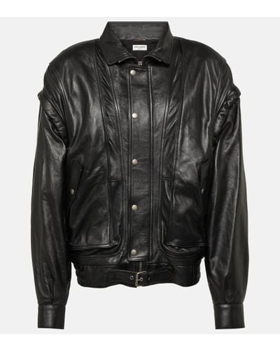 Saint Laurent Leather Jacket With Detachable Sleeves - Black