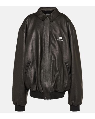 Balenciaga Oversized Leather Bomber Jacket - Black
