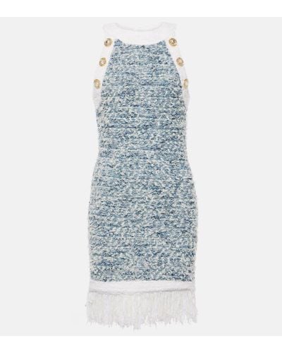 Balmain Fringed Tweed Minidress - Blue