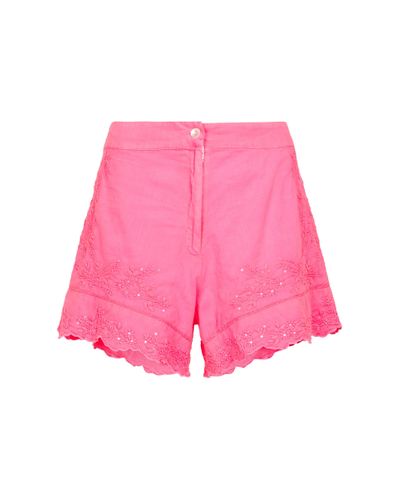 Juliet Dunn Embroidered Cotton Shorts - Pink