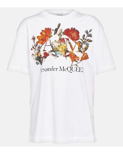 Alexander McQueen T-shirt con logo e motivo con fiori olandesi - Bianco