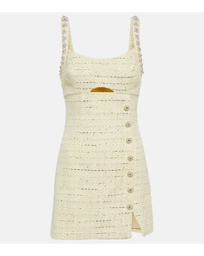 Self-Portrait Diamante-embellished Bouclé-texture Woven Mini Dress - Natural