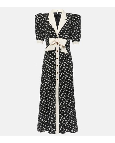 Alessandra Rich Bow-detail Printed Silk Maxi Dress - Black
