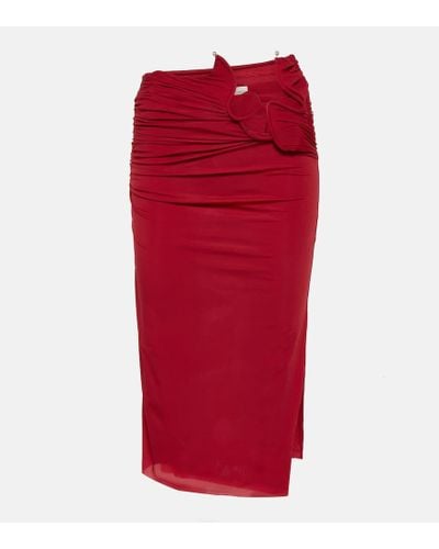 Christopher Esber Venus Twisted Mesh Midi Skirt - Red
