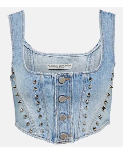 Alessandra Rich Top cropped di jeans - Blu